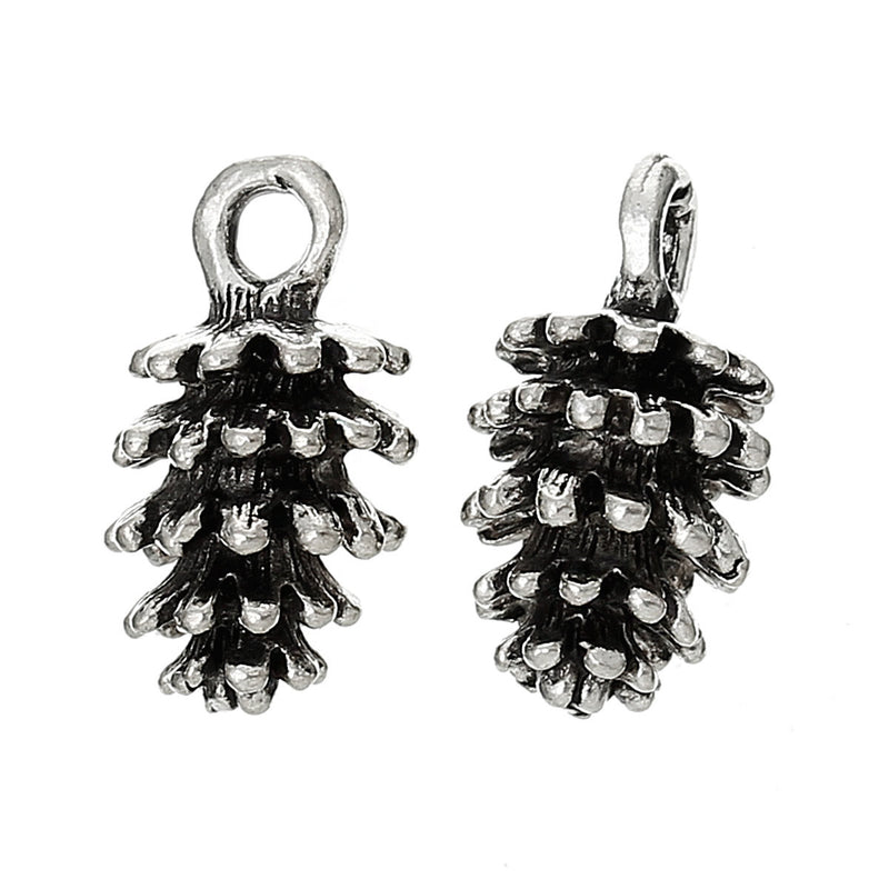 10 Silver Tone Metal PINE CONE Charm Pendants 15x8mm chs0522