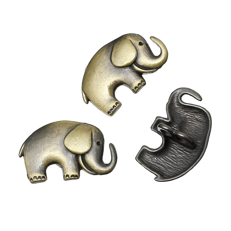 4 Bronze Metal ELEPHANT Shank Buttons for Jewelry Making, Scrapbooking, Sewing  BUT0015