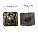 6 Bronze Metal CURVED SCROLL SQUARE Shank Buttons for Jewelry Making, Scrapbooking, Sewing  but0022
