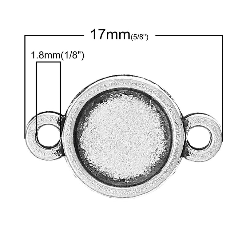 10 Silver Metal 2-hole CONNECTOR Charm Pendants, links, holds 8mm round cabochons  chs0517