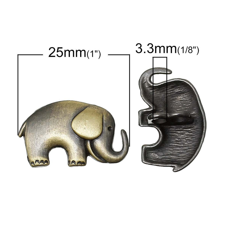 4 Bronze Metal ELEPHANT Shank Buttons for Jewelry Making, Scrapbooking, Sewing  BUT0015