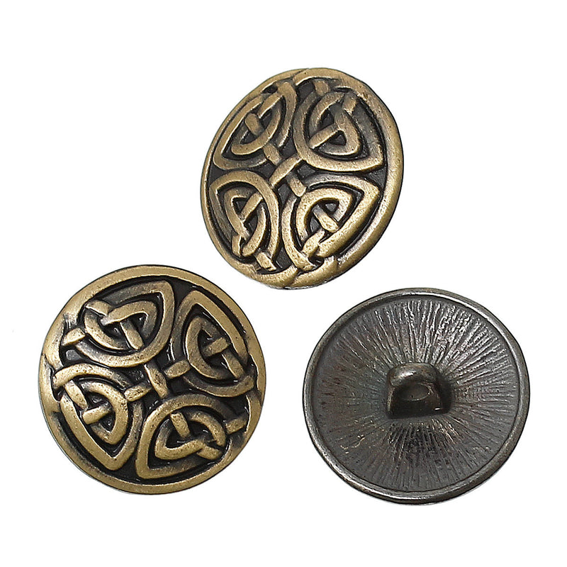 6 Bronze Metal ROUND CARVED Shank Buttons for Jewelry Making, Scrapbooking, Sewing  BUT0019