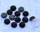10 Resin Flower Cabochons, Chrysanthemum Mum . JET BLACK  .  16mm cab0117