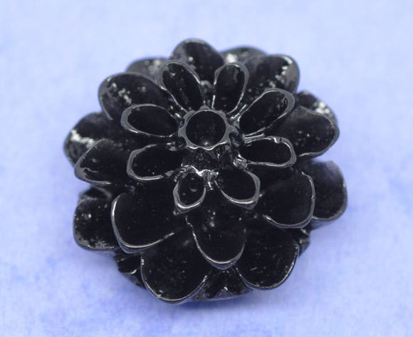 10 Resin Flower Cabochons, Chrysanthemum Mum . JET BLACK  .  16mm cab0117