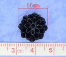 10 Resin Flower Cabochons, Chrysanthemum Mum . JET BLACK  .  16mm cab0117