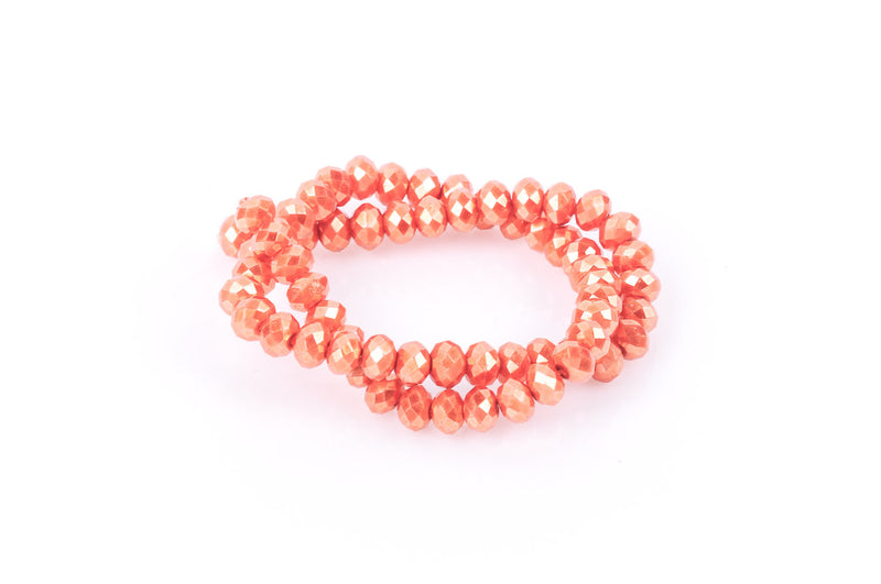 6x4mm Metallic Pearl TANGERINE ORANGE Opaque Crystal Glass Faceted Rondelle Beads, full strand, 60 beads, bgl0068