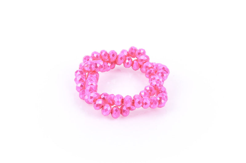 6x4mm Metallic Pearl HOT PINK Opaque Crystal Glass Faceted Rondelle Beads . 1 Strand, bgl0070