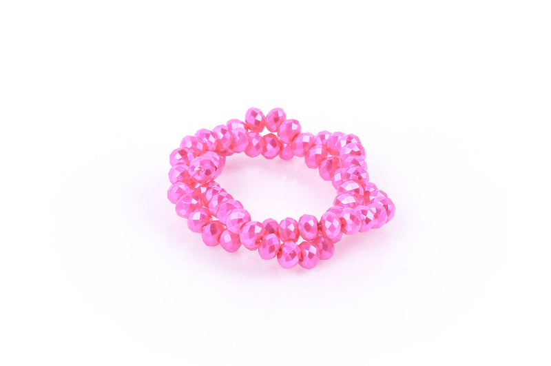 6x4mm Metallic Pearl HOT PINK Opaque Crystal Glass Faceted Rondelle Beads . 1 Strand, bgl0070