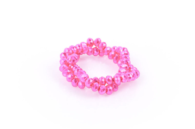 8x6mm Metallic Pearl HOT PINK Opaque Crystal Glass Faceted Rondelle Beads . 1 Strand, bgl0085