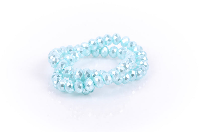 8x6mm Metallic Pearl LIGHT PASTEL BLUE Opaque Crystal Glass Faceted Rondelle Beads . 1 Strand, bgl0086