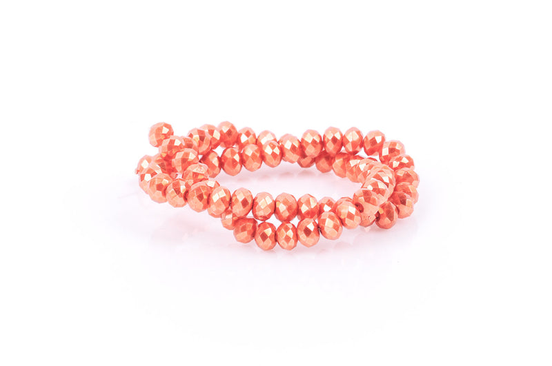 6x4mm Metallic Pearl TANGERINE ORANGE Opaque Crystal Glass Faceted Rondelle Beads, full strand, 60 beads, bgl0068