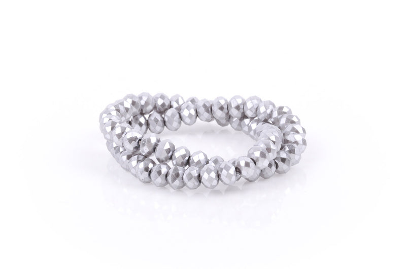 6x4mm Metallic Pearl SILVER HEATHER GREY Opaque Crystal Glass Faceted Rondelle Beads . 1 Strand, bgl0069