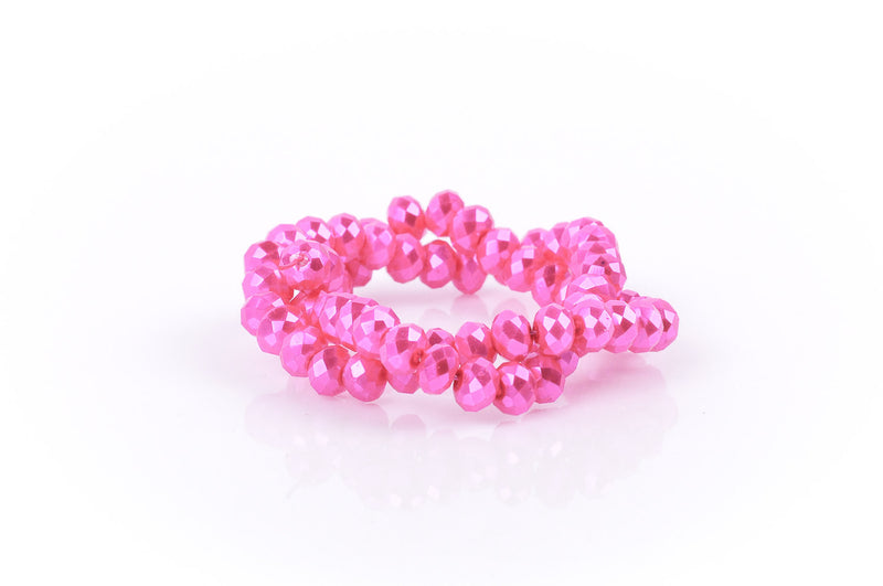 8x6mm Metallic Pearl HOT PINK Opaque Crystal Glass Faceted Rondelle Beads . 1 Strand, bgl0085