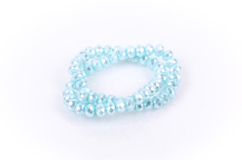 6x4mm Metallic Pearl LIGHT PASTEL BLUE Opaque Crystal Glass Faceted Rondelle Beads . 1 Strand, bgl0073