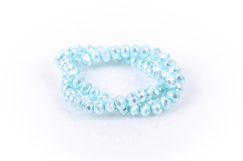 8x6mm Metallic Pearl LIGHT PASTEL BLUE Opaque Crystal Glass Faceted Rondelle Beads . 1 Strand, bgl0086
