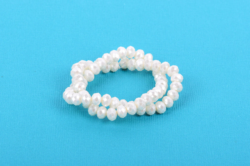8x6mm Metallic Pearl OFF-WHITE Opaque Crystal Glass Faceted Rondelle Beads . 1 Strand, bgl0083