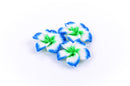 6 MULTI COLORED Polymer Clay Pansy Violet Plumeria Flower Beads  large, 34mm (about 1.25") turquoise green, white  pol0057