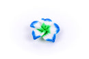 6 MULTI COLORED Polymer Clay Pansy Violet Plumeria Flower Beads  large, 34mm (about 1.25") turquoise green, white  pol0057