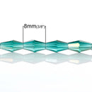 22" Strand Crystal Elongated Bicone Beads . TEAL Blue Green AB 8mm x 4mm about 75 beads, bgl0091