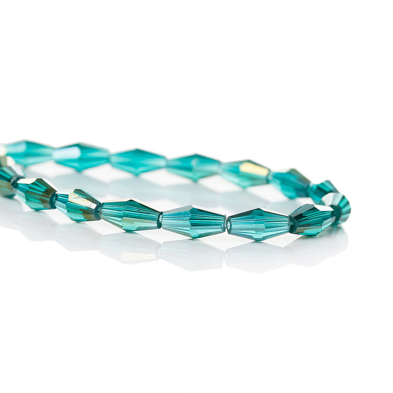 22" Strand Crystal Elongated Bicone Beads . TEAL Blue Green AB 8mm x 4mm about 75 beads, bgl0091