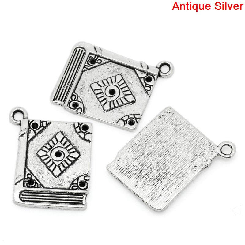 5 Large BOOK Pewter Charm Pendants chs0574