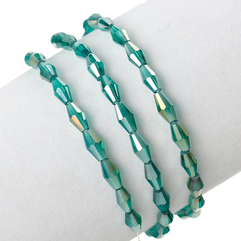 22" Strand Crystal Elongated Bicone Beads . TEAL Blue Green AB 8mm x 4mm about 75 beads, bgl0091