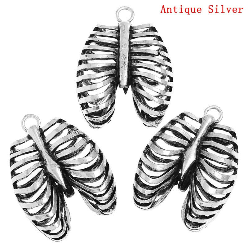 1 RIB CAGE Anatomical Body Parts Pewter Charm Pendant, 3D design, chs0569