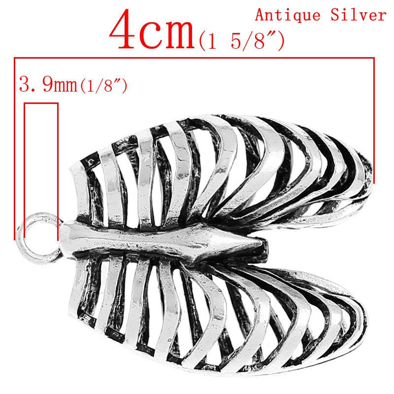 1 RIB CAGE Anatomical Body Parts Pewter Charm Pendant, 3D design, chs0569