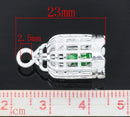 Silver Plated Green Bird Parrot In Bird Cage Birdcage 3D 3-D Charm Pendant chs0859