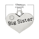 20 Bulk Package Silver Tone Rhinestone " Big Sister " Heart Charm Pendant 16x14mm chs1040b