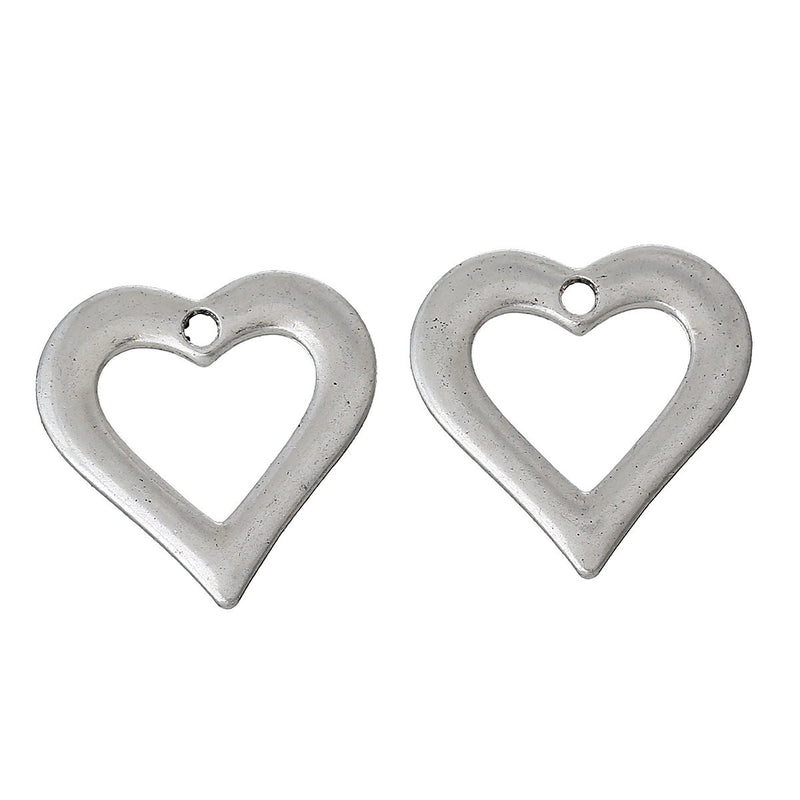 6 Silver Tone Open HEART Charm Pendants, 23x23mm chs1053