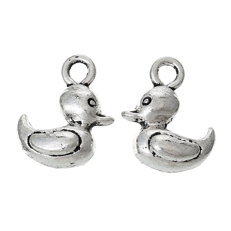 10 Antiqued Silver DUCKIE Duck Charm Pendants chs1052