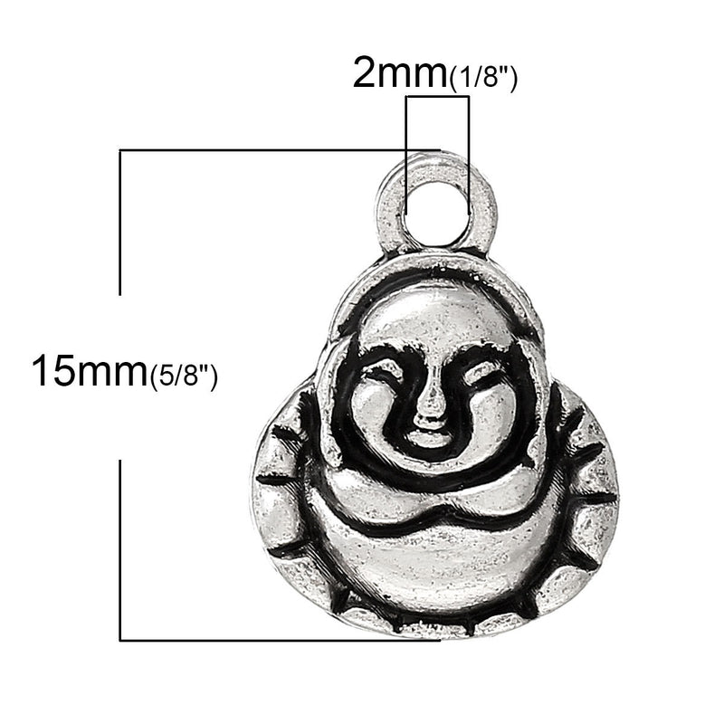 10 Antiqued Silver Sitting BUDDHA Maitreya Charm Pendants chs1042