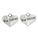 20 Bulk Package Silver Tone Rhinestone " Big Sister " Heart Charm Pendant 16x14mm chs1040b