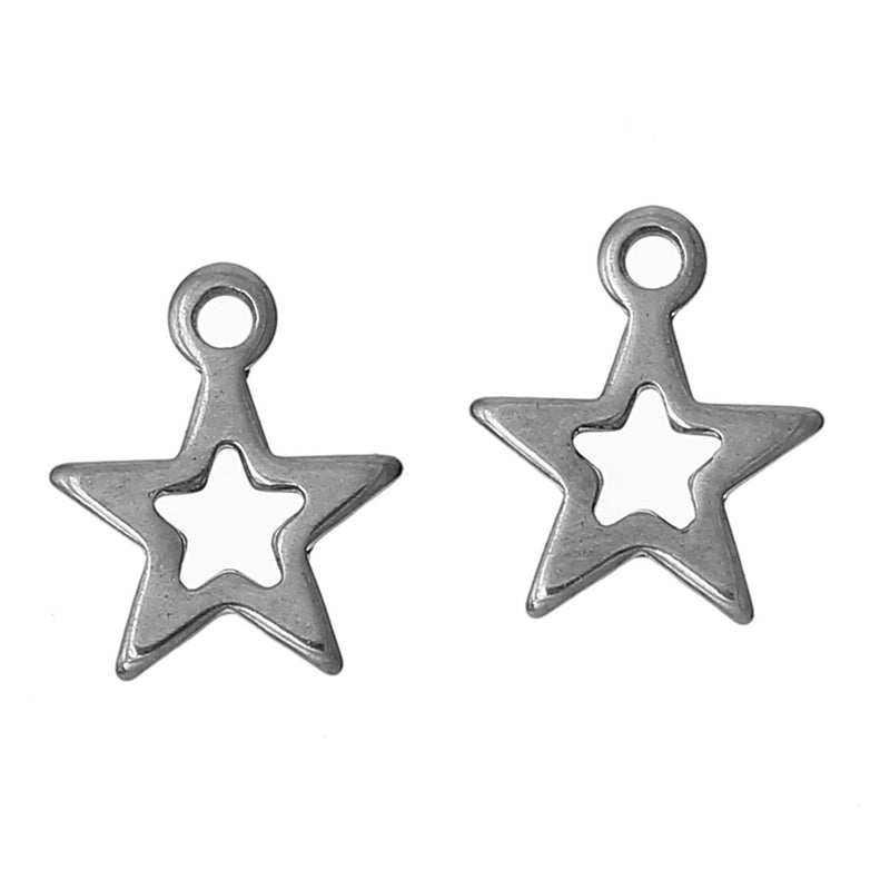 10 Small Stainless Steel Metal Charms, OPEN STAR tags chs1043