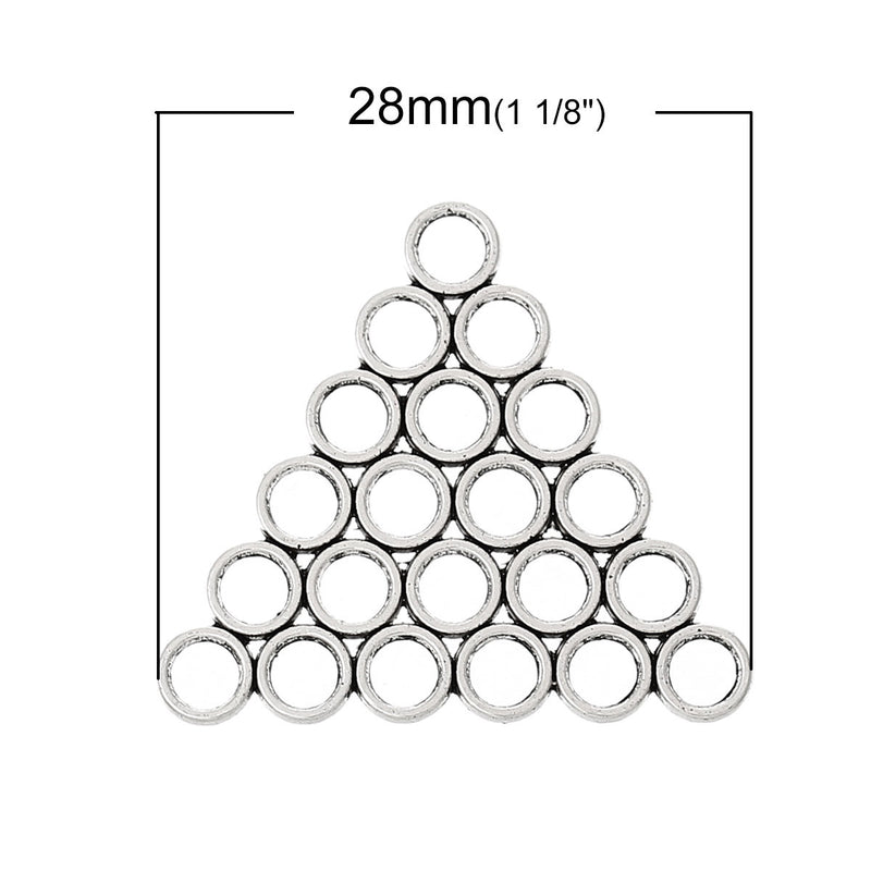 6 TRIANGLE BUBBLE Connector Link Charms, 28x25mm, antique silver tone metal chs1049