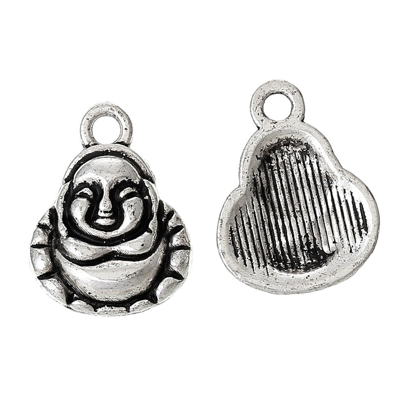 10 Antiqued Silver Sitting BUDDHA Maitreya Charm Pendants chs1042