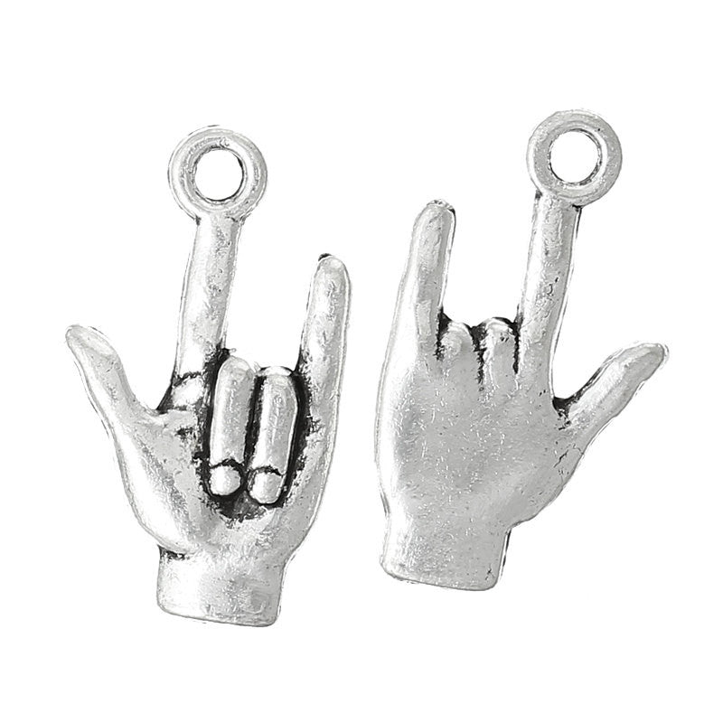 50 Antiqued Silver I LOVE You Hand Sign for Sign Language, Charm Pendants, bulk pack, chs1057b