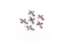 4  Silver Metal Rhinestone CROSS Charm Pendants . multi-colored crystals . 20x12mm chs1031