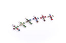 4  Silver Metal Rhinestone CROSS Charm Pendants . multi-colored crystals . 20x12mm chs1031