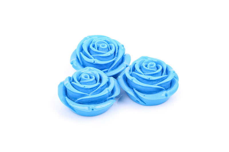 2 Large Resin Rose Beads or Cabochons  40mm diameter, 1-1/2"  TURQUOISE BLUE  bac0094