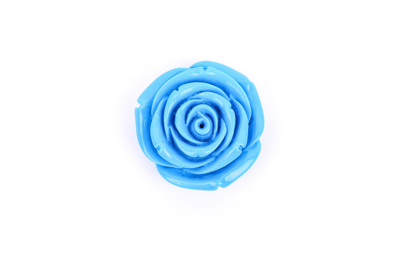 2 Large Resin Rose Beads or Cabochons  40mm diameter, 1-1/2"  TURQUOISE BLUE  bac0094