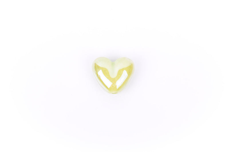 5 CHARTREUSE YELLOW GREEN Ceramic Porcelain Heart Shaped Beads  20x18mm bgl0310