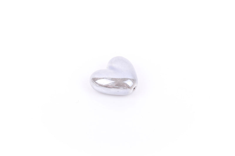 5 SILVER GREY Ceramic Porcelain Heart Shaped Beads  20x18mm bgl0304
