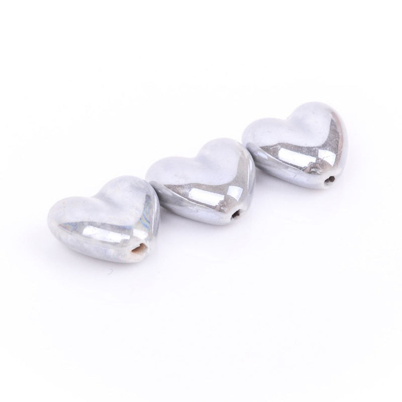 5 SILVER GREY Ceramic Porcelain Heart Shaped Beads  20x18mm bgl0304