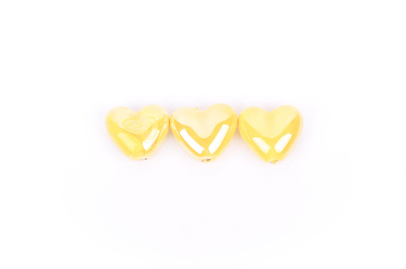 5 LEMON YELLOW Ceramic Porcelain Heart Shaped Beads  20x18mm bgl0305