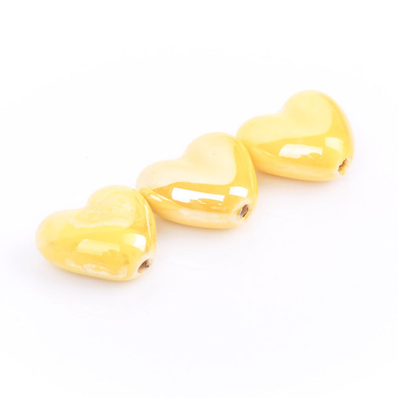 5 LEMON YELLOW Ceramic Porcelain Heart Shaped Beads  20x18mm bgl0305