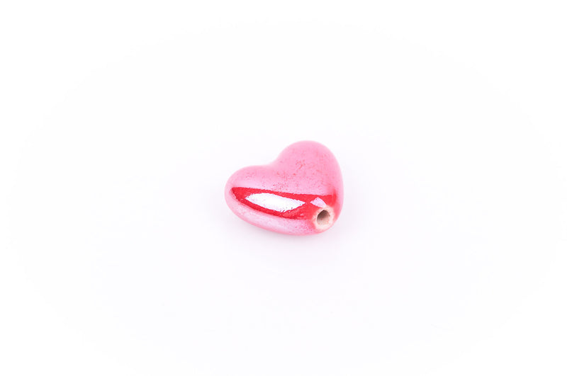 5 CRIMSON RED Ceramic Porcelain Heart Shaped Beads  20x18mm bgl0302
