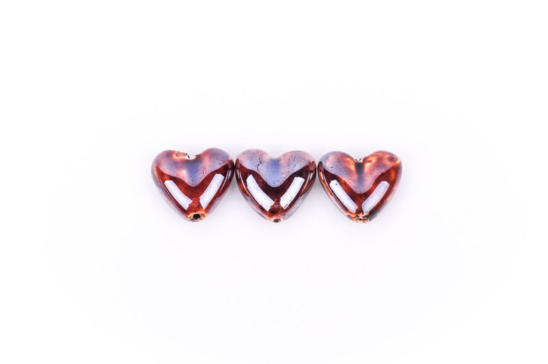 5 TORTOISE BROWN Coffee Ceramic Porcelain Heart Shaped Beads  20x18mm bgl0303