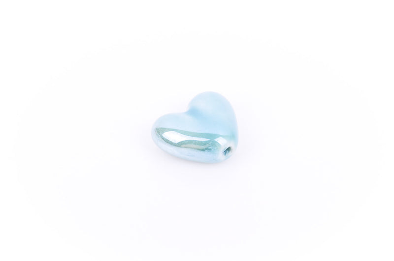 5 GOSSAMER BLUE Ceramic Porcelain Heart Shaped Beads  20x18mm bgl0309
